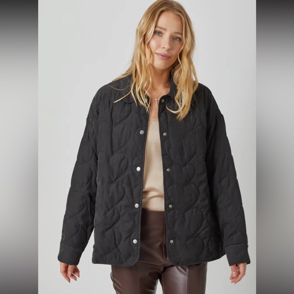 M5. NEW MYSTREE Quilted Heart Jacket Snap Buttons & Pockets Black S, M & L - Picture 2 of 8